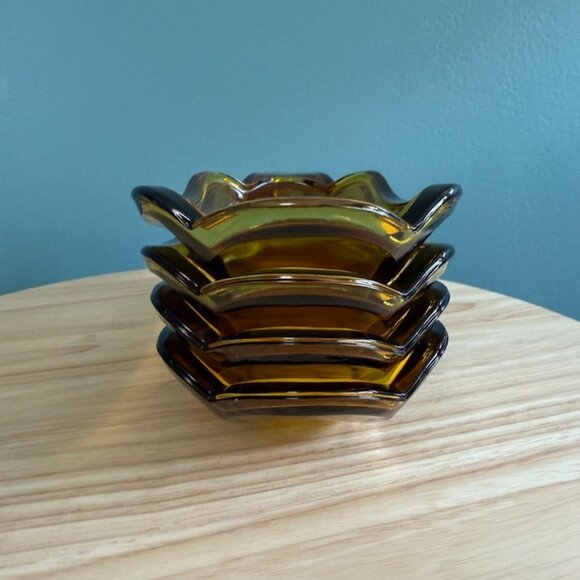 Vintage Indiana Glass Amber Banana Split Dishes Bowls Ice Cream Set Of 4 EUC - Picture 3 of 9